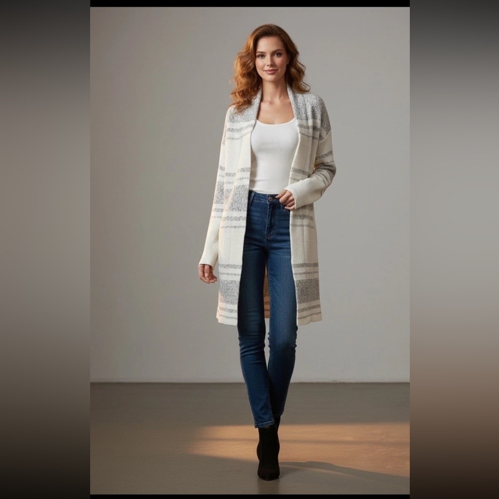 Athleta Womens Open-Front‎ Wool Cashmere Panorama Stripe Cardigan Sweater XS